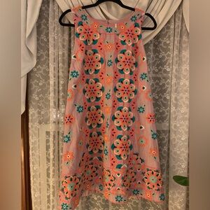 Anthropologie Embroidered & Appliqued Shift Floral Dress Size 14 (Large) Beaded